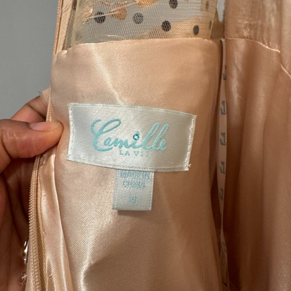 Gold Plunging Beaded Mikado Box Pleated Ballgown Size 10  ( Camille Lavie) - Picture 6 of 12